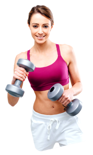 photo: Woman working out with a pair of dumbbells.