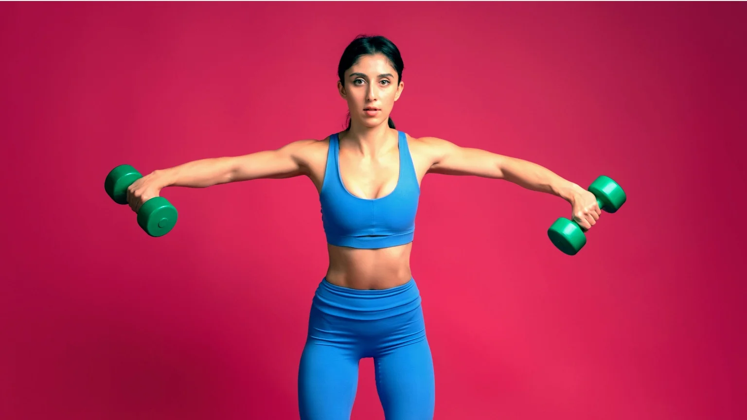 photo - Woman performs the dumbbell lateral raise