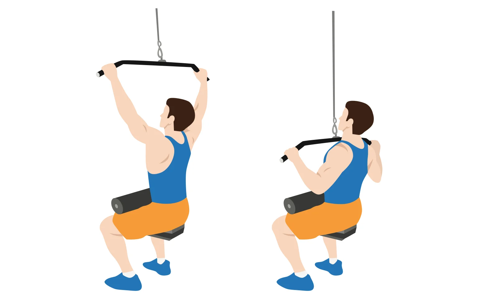 Diagram showing lat pulldowns, one of the pull day exercises