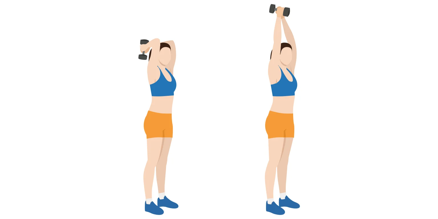 Diagram - woman performs an overhead tricep extension