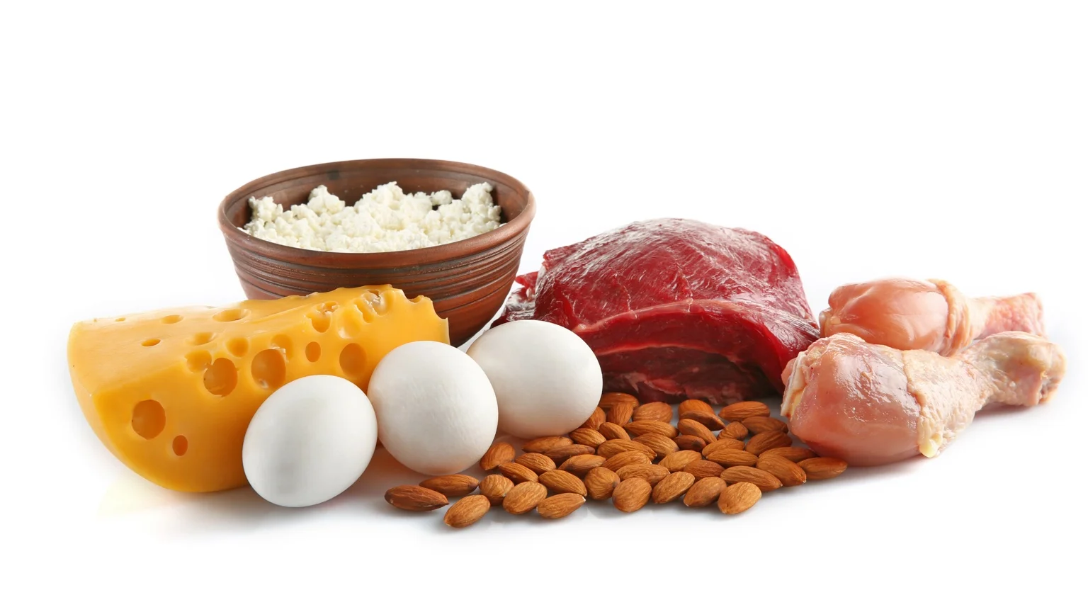 Foods high in protein, including meats, eggs and almonds.