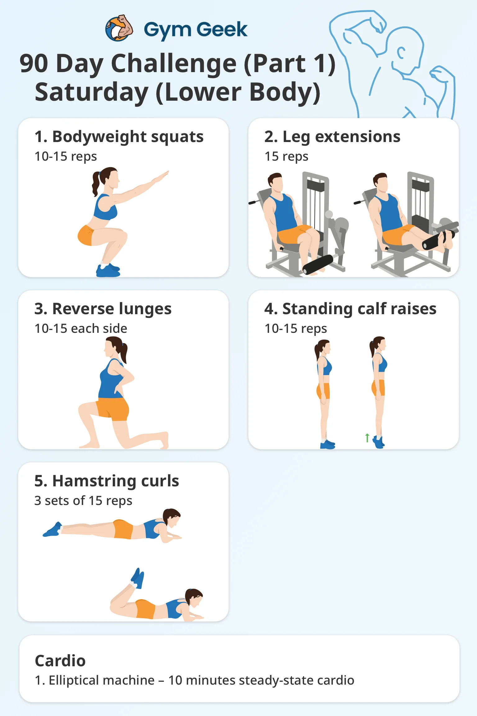 infographic - 90 day workout challenge, stage 1, Saturday (Lower Body)