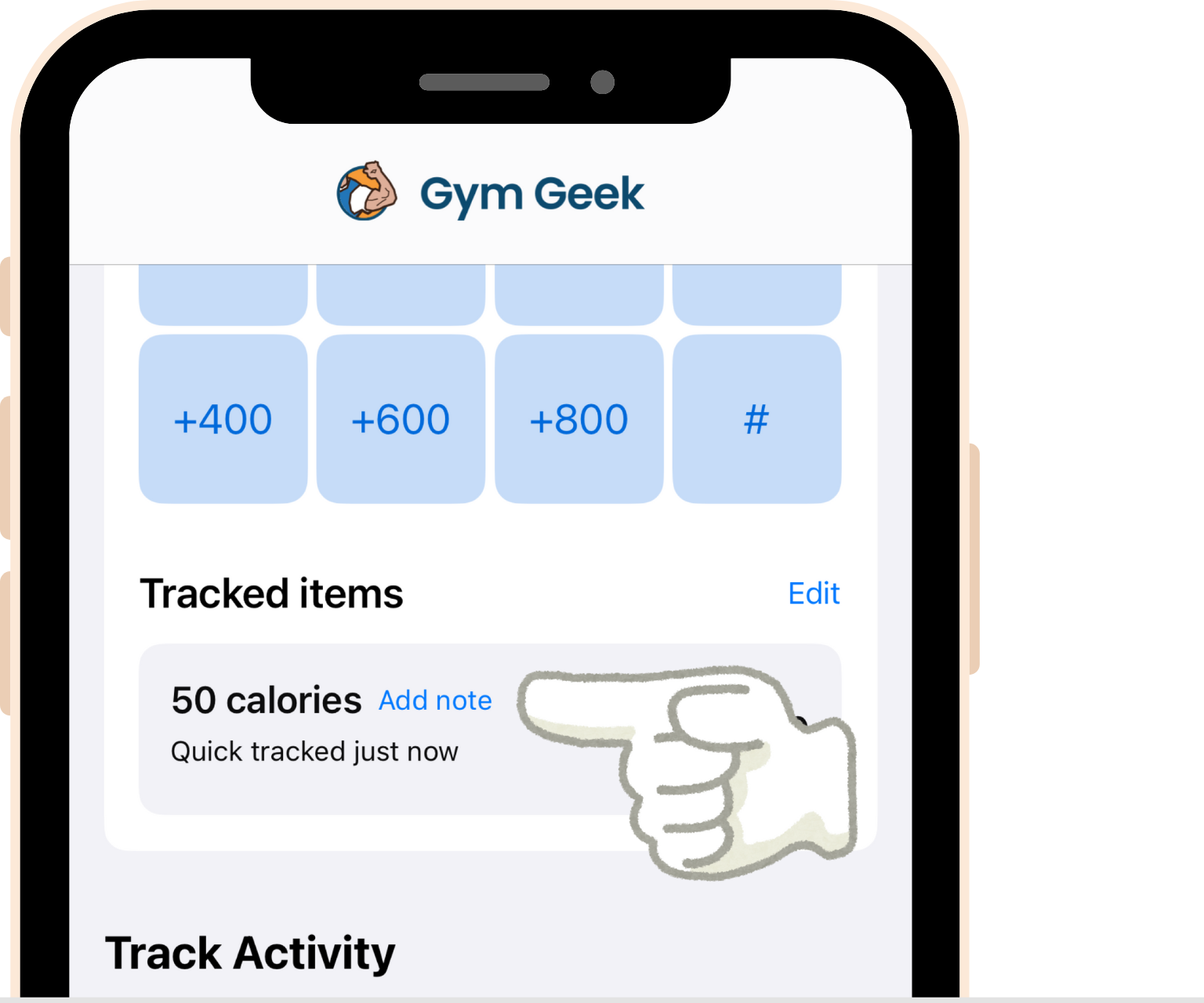 screenshot - In the Tracked items section, click the Add note button on any quick tracked item. You can enter a custom description for each tracked item.