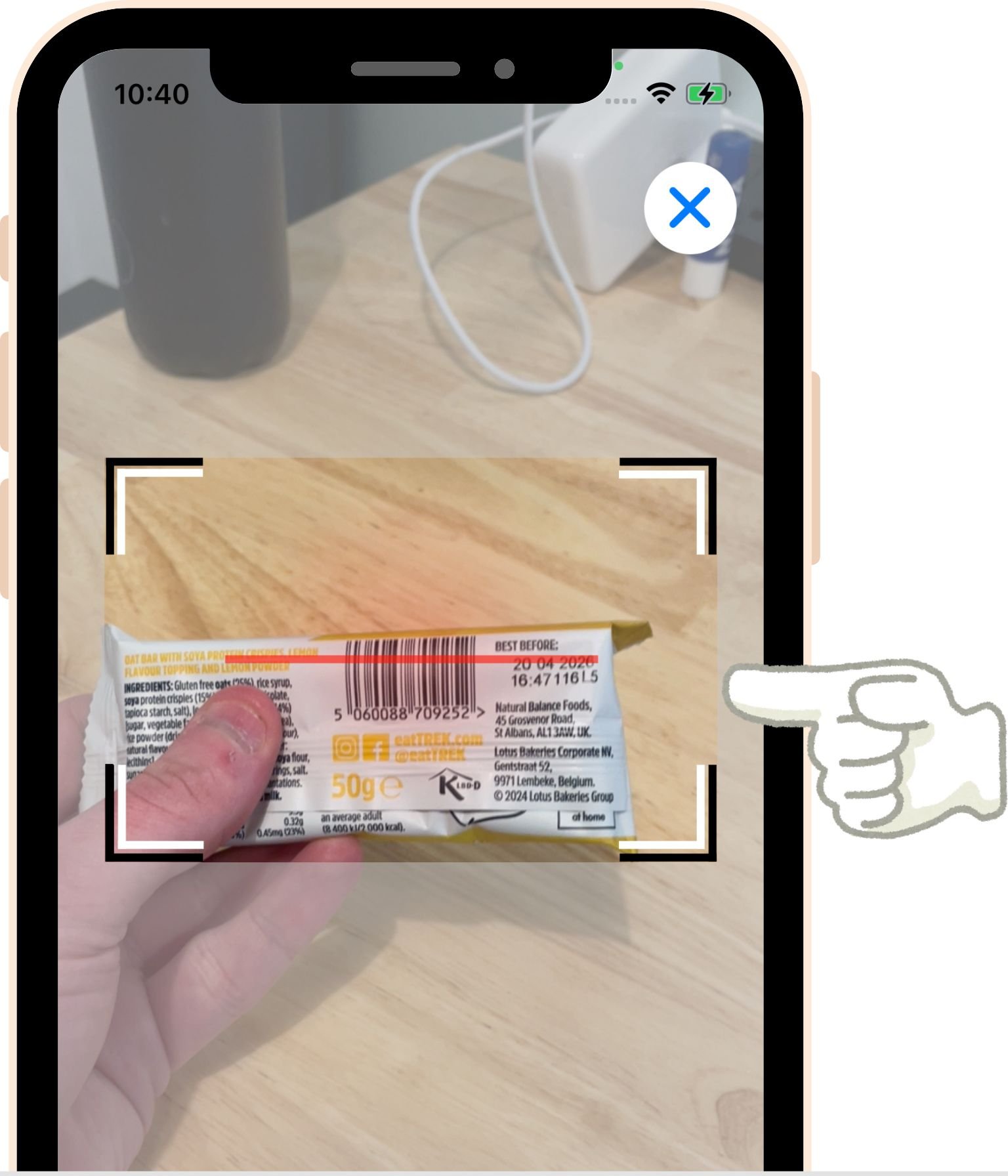 screenshot - Scan a barcode using the Gym Geek app by pointing your camera at the product's barcode.
