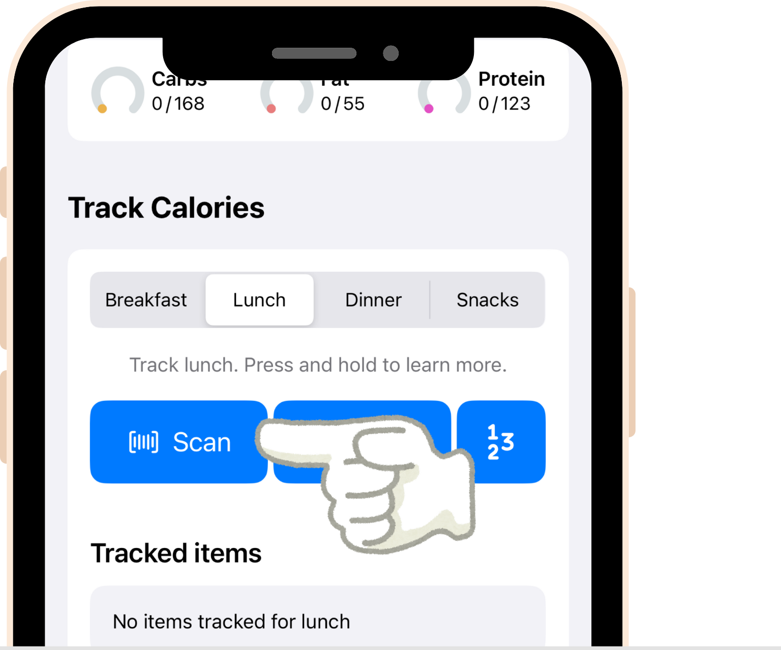 screenshot - From the Track Calories section, tap the Scan button.